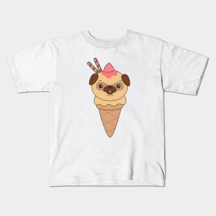 Kawaii Cute Pug Ice Cream Cone T-Shirt Kids T-Shirt